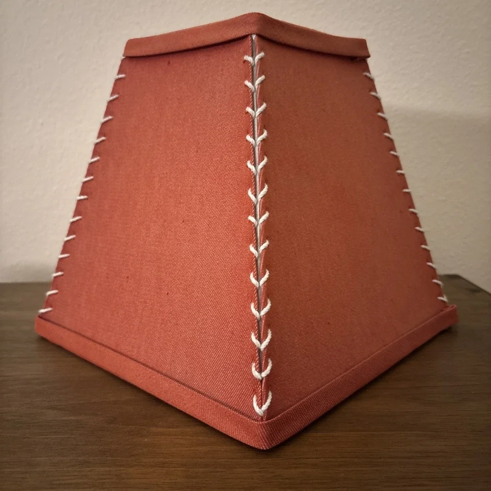 Vintage 1980s Red Denim Lamp shade Oriental Style Big Stitching Lamp Shade 8.5